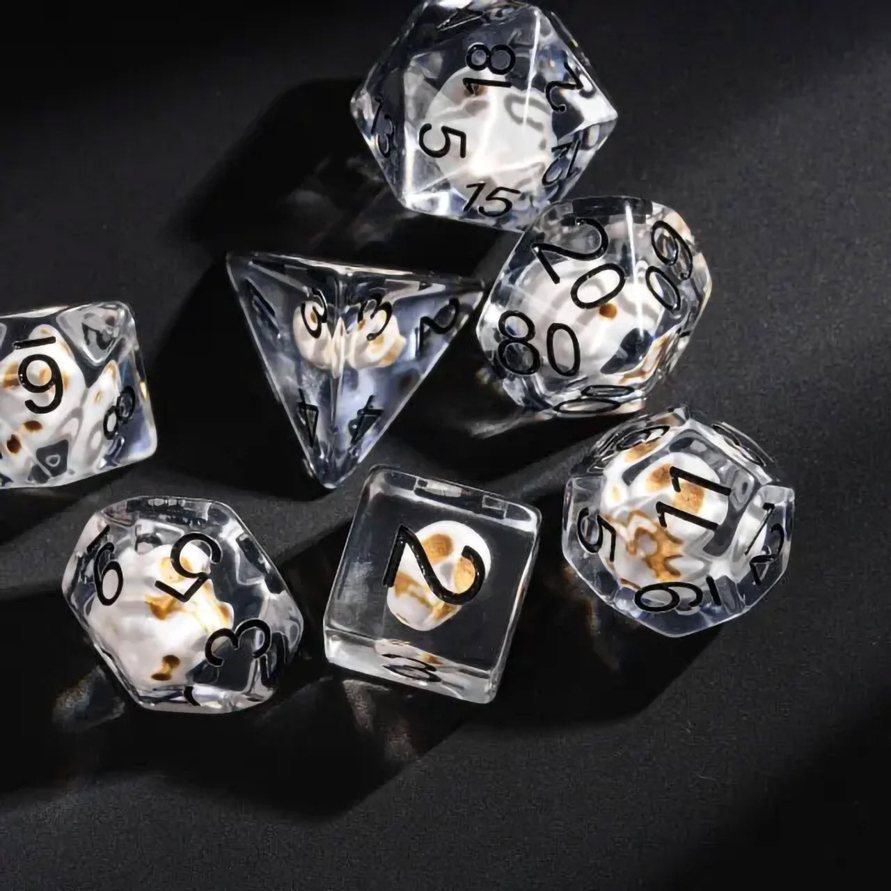 Skull Dice Inclusions Dice Set With Black Ink - 7pc