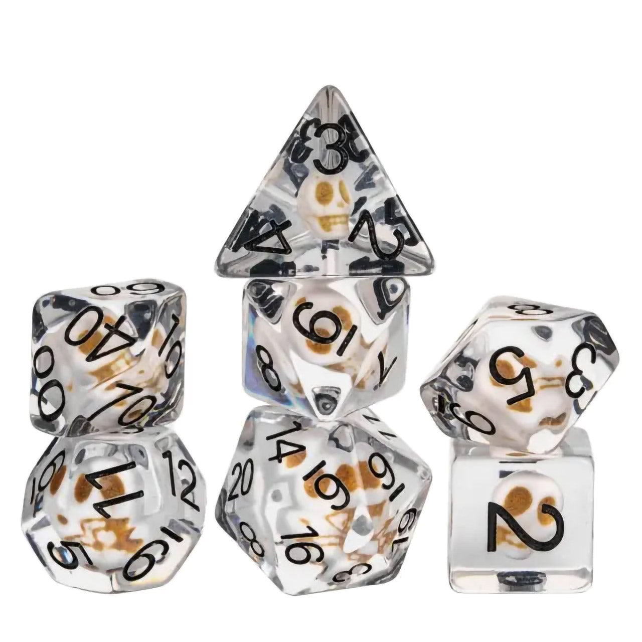 Skull Dice Inclusions Dice Set With Black Ink - 7pc