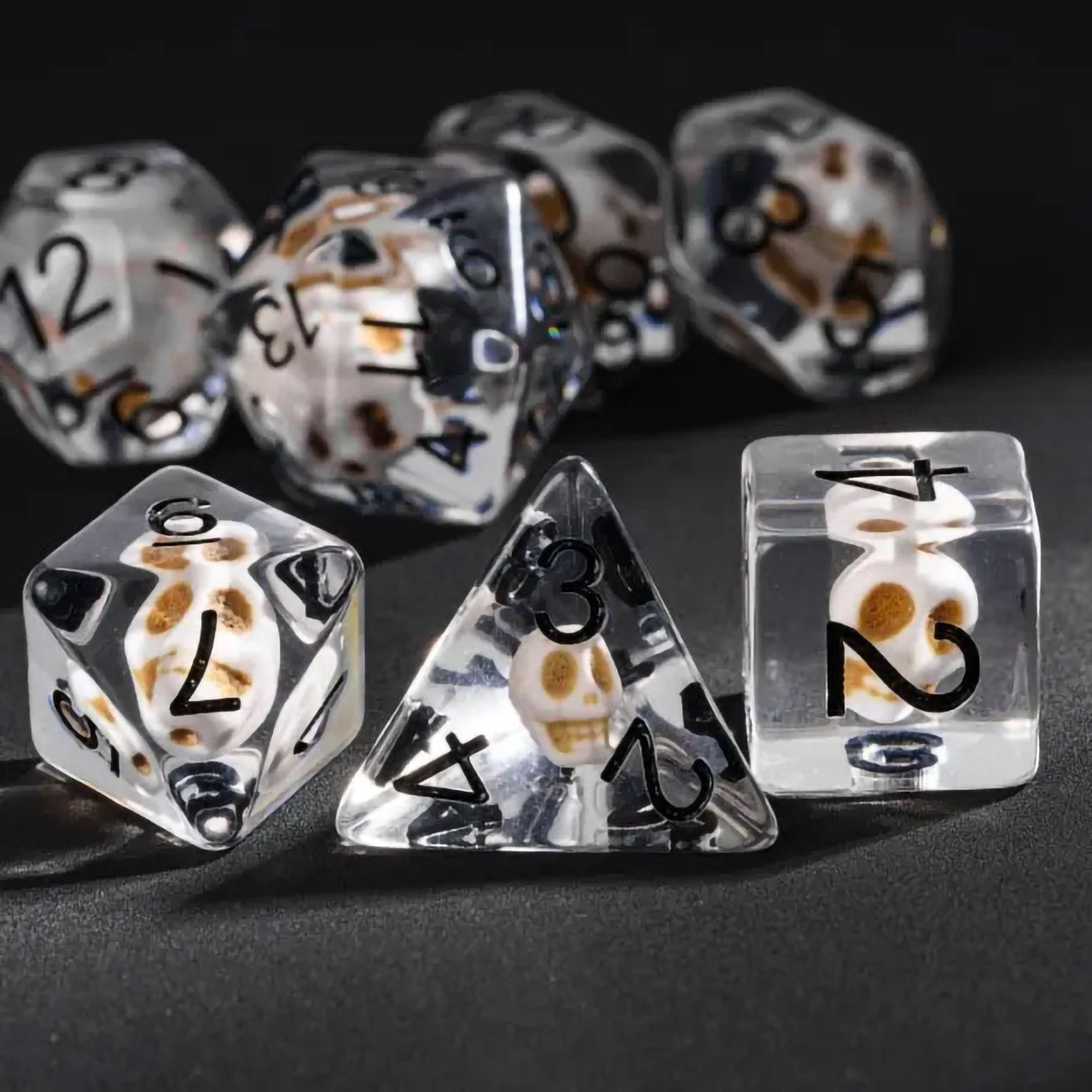 Skull Dice Inclusions Dice Set With Black Ink - 7pc