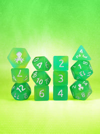 Lemon Lime Quencher Glow in the Dark 12pc Dice Set inked in Silver