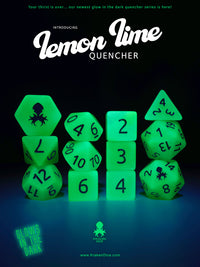 Lemon Lime Quencher Glow in the Dark 12pc Dice Set inked in Silver