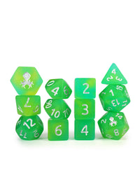 Lemon Lime Quencher Glow in the Dark 12pc Dice Set inked in Silver