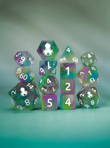 Water Nymph 14pc Dice Set inked in White