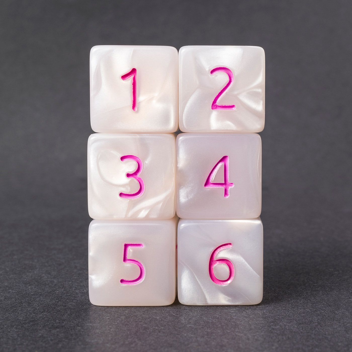 Kraken Signature's White with Pink Ink Polyhedral RPG D6 Dice Set