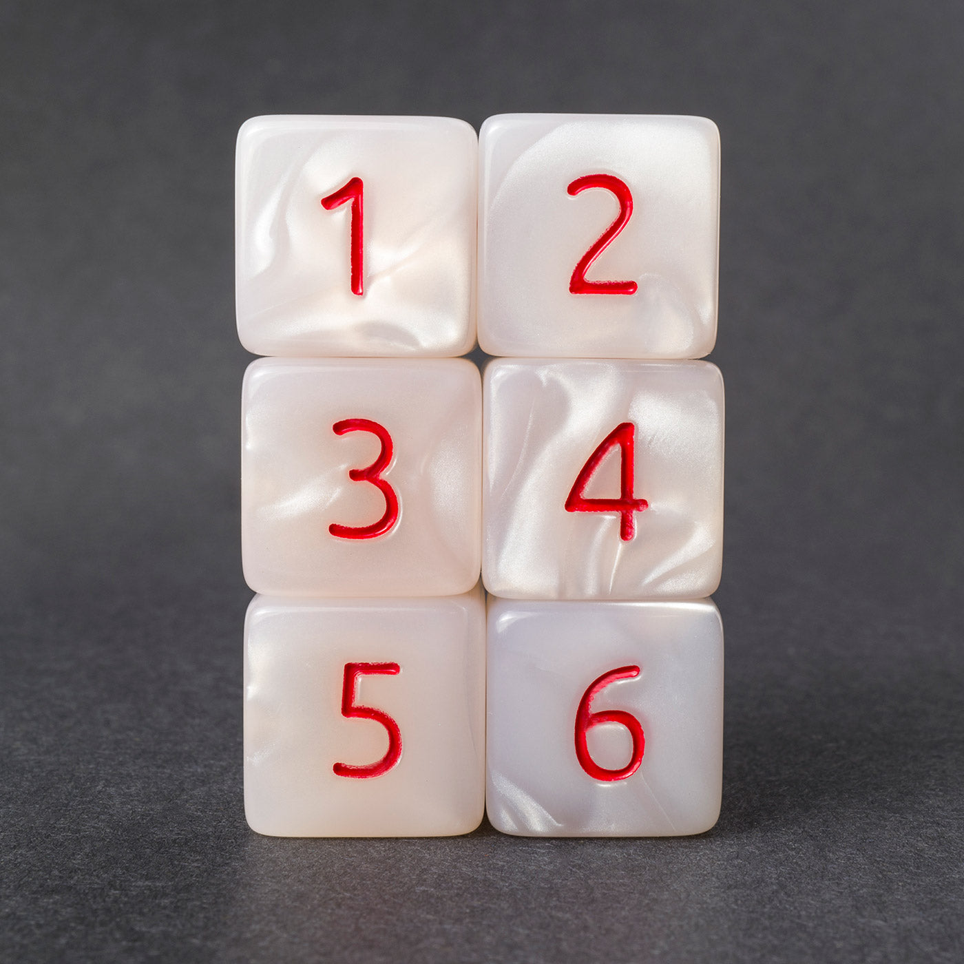 Kraken Signature's White with Red Ink Polyhedral RPG D6 Dice Set