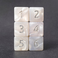 Kraken Signature's White with Silver Ink Polyhedral RPG D6 Dice Set