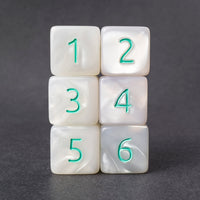 Kraken Signature's White with Teal Ink Polyhedral RPG D6 Dice Set