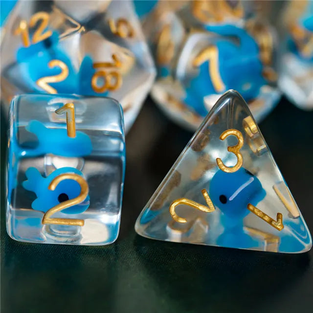 Baby Whale 7pc Dice Set Inked in Gold