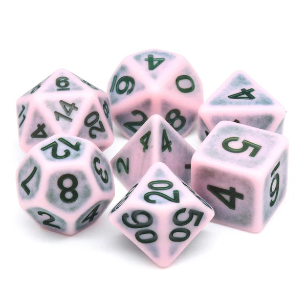 Ancient Pink 7pc Dice Set Inked in Black