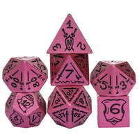 Purple Ancient Pattern 7pc Dice Set Inked in Black