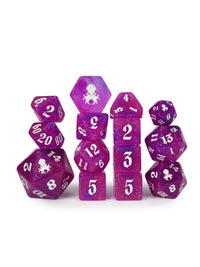 Adrift Heat Reactive 14pc Dice Set for TTRPGs inked in Silver