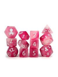 Cranberry Quencher Glow in the Dark 12pc Dice Set inked in Silver