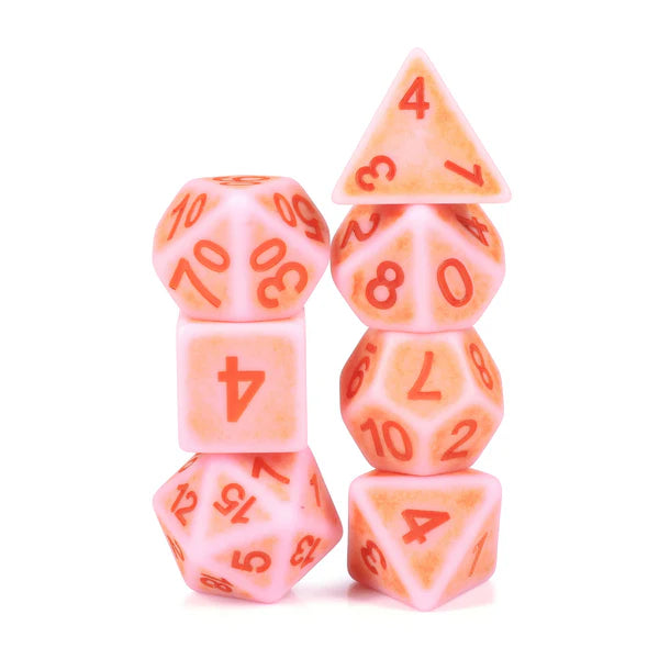 Ancient Rose 7pc Dice Set Inked in Pink