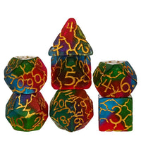 Blue Red and Green Cracks 7pc Dice Set Inked in Gold