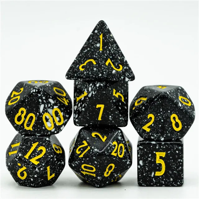 Homage Black 7pc Dice Set Inked in Yellow