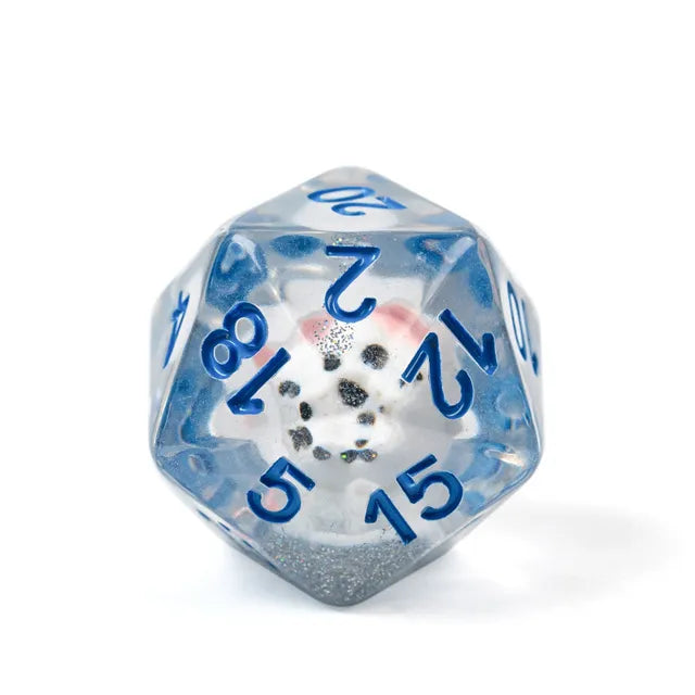 White Fox 7pc Dice Set Inked in Blue