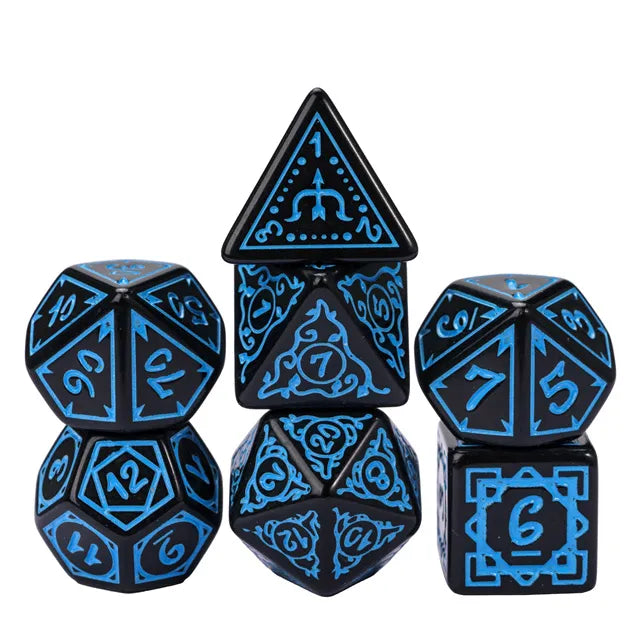 Druid 7pc Polyhedral Dice Set inked in Blue