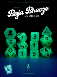 Baja Breeze Quencher Glow in the Dark 12pc Dice Set inked in Silver