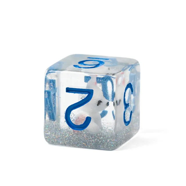 White Fox 7pc Dice Set Inked in Blue