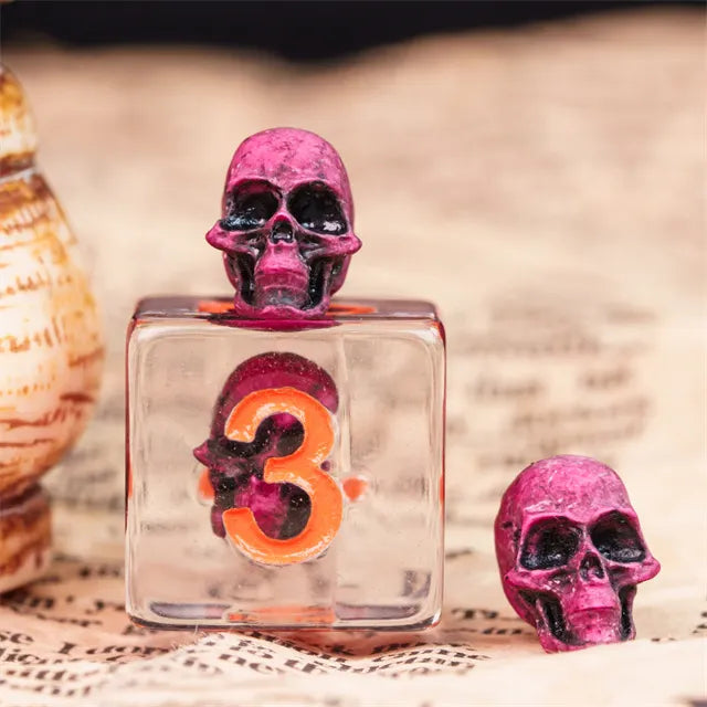 Pink Skull 7pc Dice Set Inked in Orange