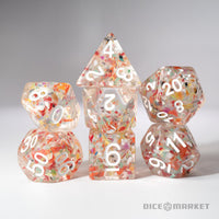 Confetti Clear Dice with White Ink 7pc Polyhedral Dice Set