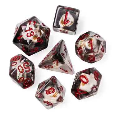 Pirate Skull Smoke 7pc Dice Set Inked in Red