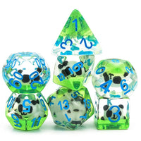 Sleeping Panda 7pc Dice Set Inked in Blue