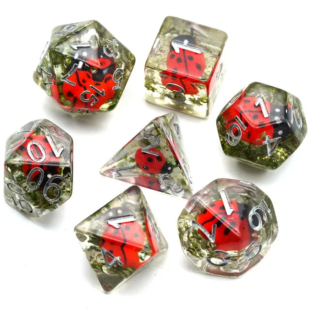 Ladybug 7pc Dice Set Inked in Silver