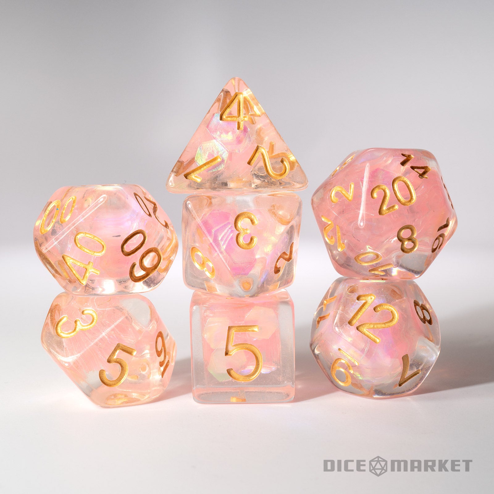 Pink Sequin Filled 7pc Polyhedral Dice Set