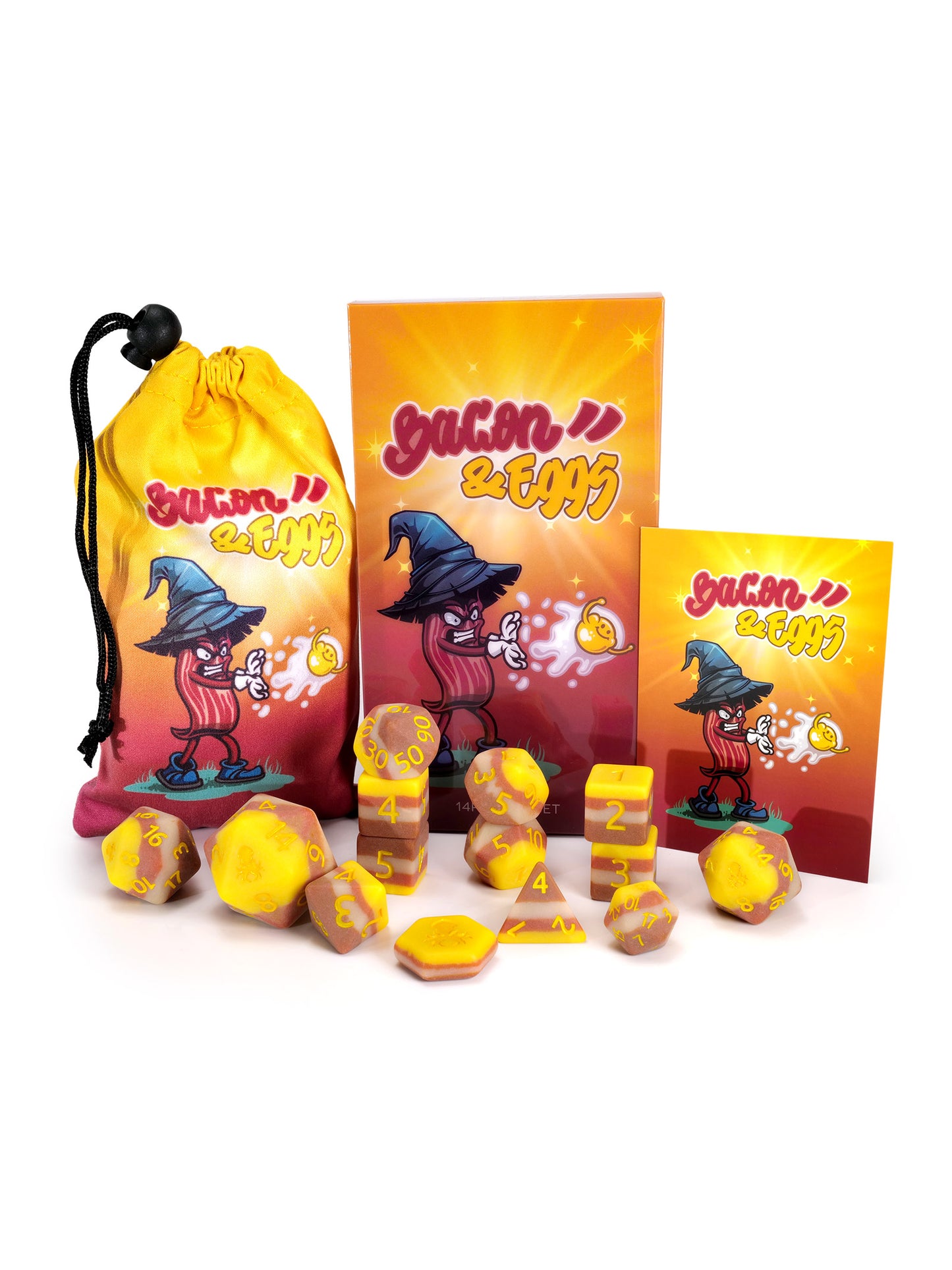 Bacon and Eggs 14pc Dice Bundle Inked in Yellow