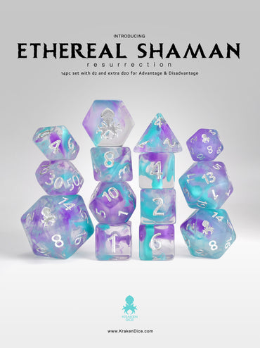 Ethereal Shaman Resurrection 14pc Dice Set Inked in Silver