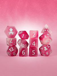 Cranberry Quencher Glow in the Dark 12pc Dice Set inked in Silver