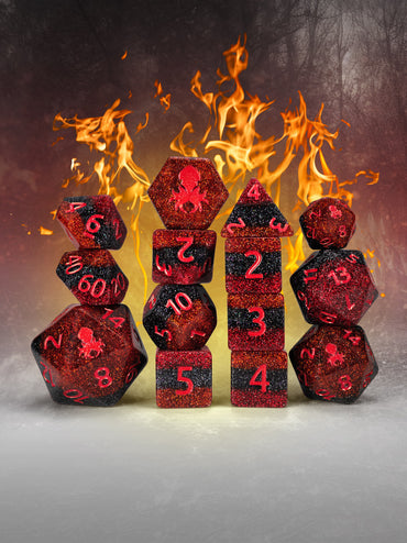 Hellish Rebuke 14pc Dice Set Inked in Red