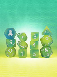 Baja Breeze Quencher Glow in the Dark 12pc Dice Set inked in Silver