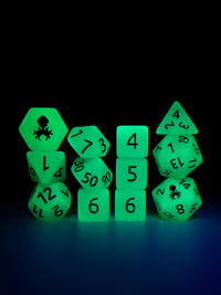 Tropic Blast Glow in the Dark 12pc Dice Set inked in Silver