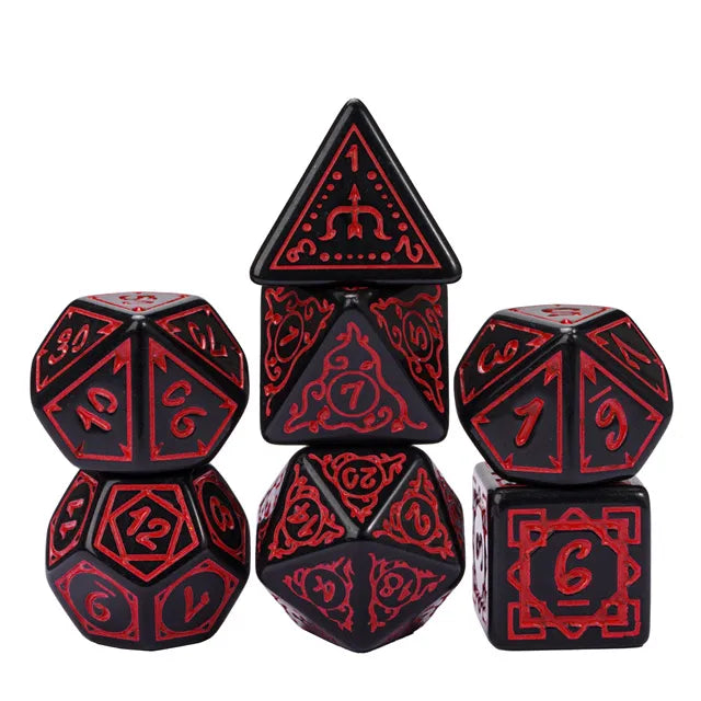 Druid 7pc Polyhedral Dice Set inked in Red