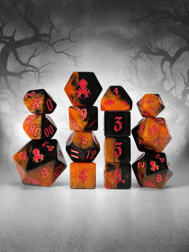 Fires of Samhain 14pc Dice Set inked in Red