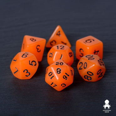 Orange Glow in the Dark Dice Set