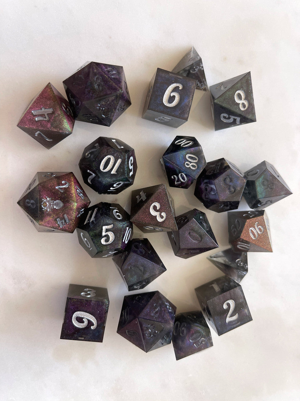 Mystery Mismatched Hand Made 7pc Sharp Edge Dice Set