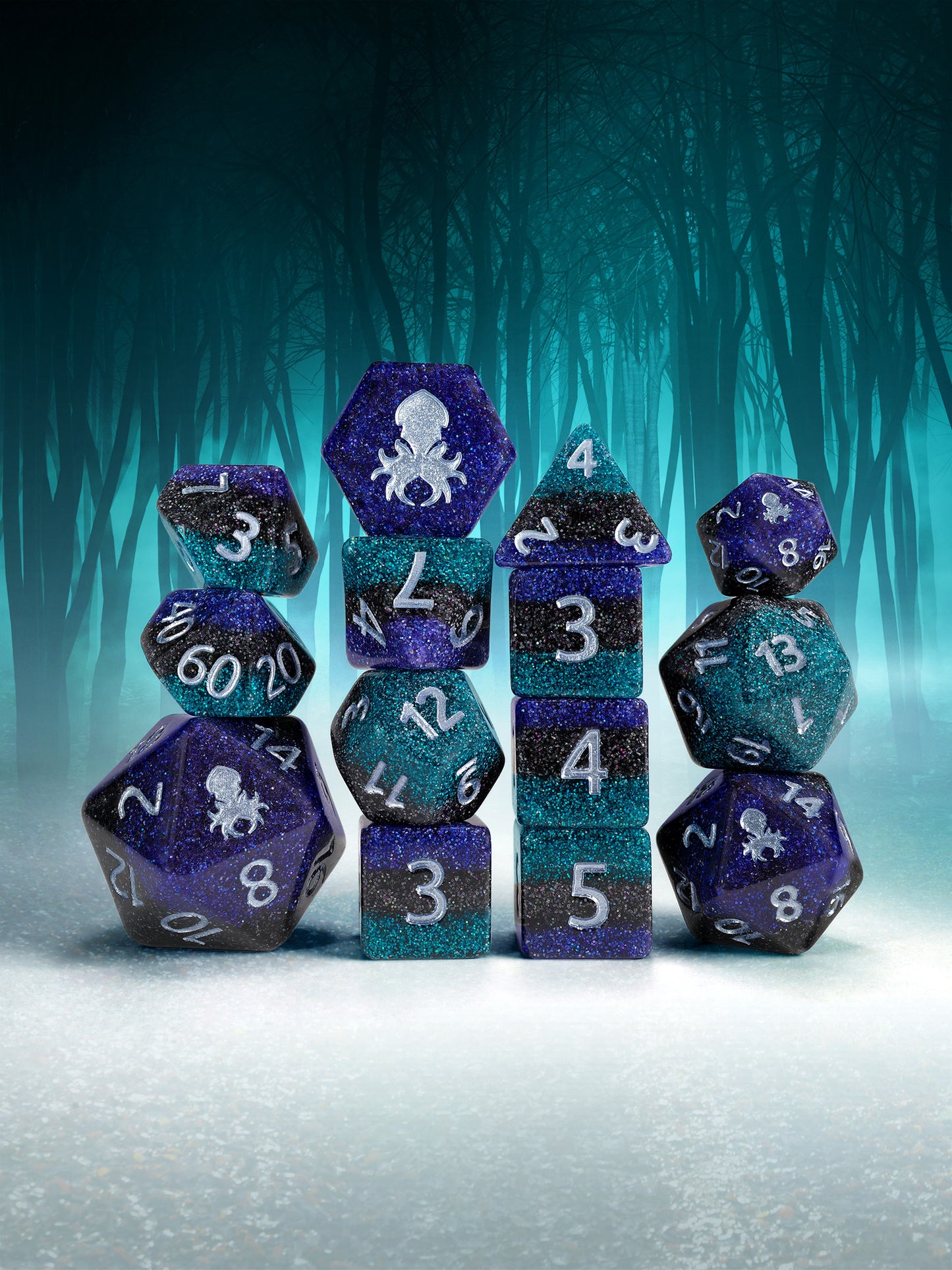 Hocus Pocus 14pc Dice Set Inked in Silver