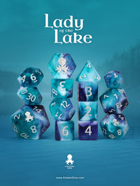 Lady of the Lake 14pc Dice Set Inked in Silver