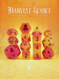 Harvest Sunset Glow in the Dark 14pc Dice Set Inked in Red