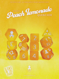 Peach Lemonade Quencher Glow in the Dark 12pc Dice Set inked in Silver