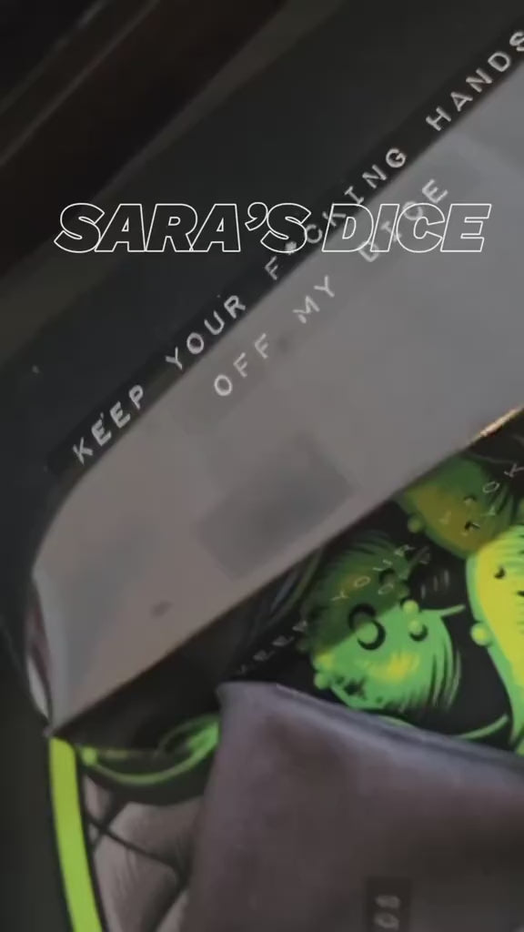 Keep Your Hands Off Sara's 14pc Matte Dice Set inked in Black