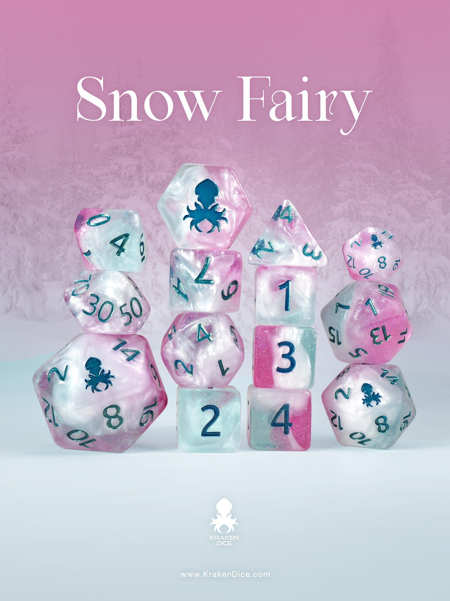 Snow Fairy 14pc Dice Set inked in Metallic Blue