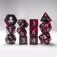 Crimson Midnight  12pc  Glimmer RPG Dice Set with Silver Ink