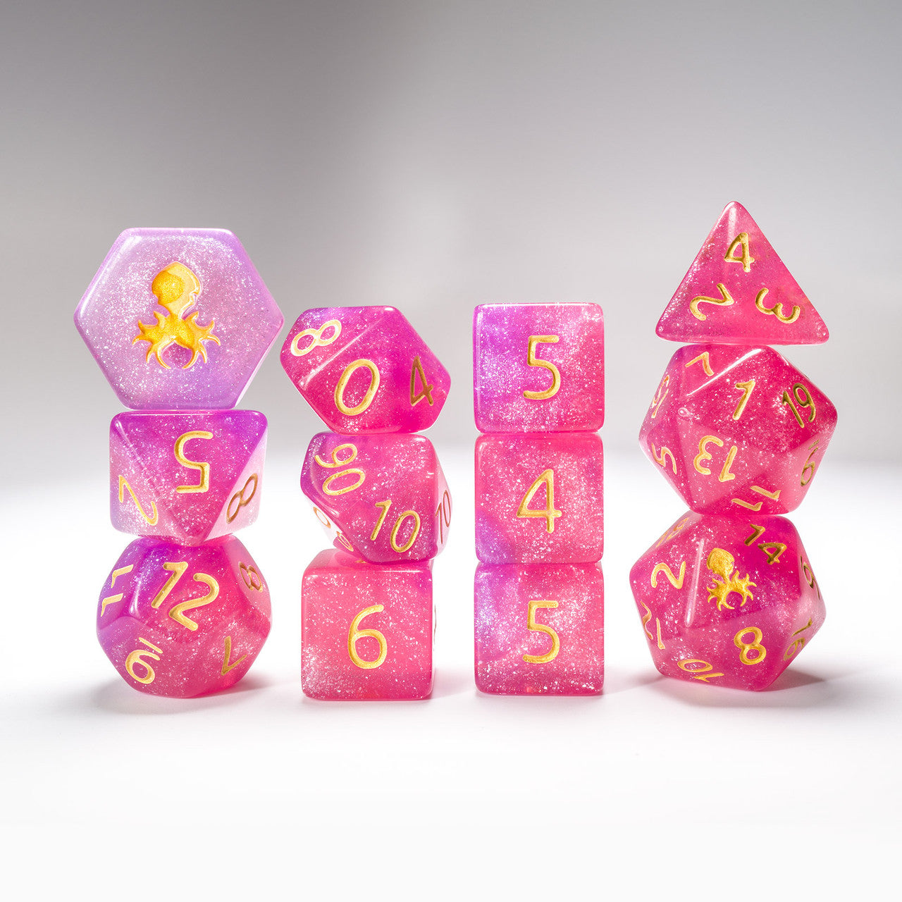 Hydrangea 12pc  Glimmer RPG Dice Set with Gold Ink