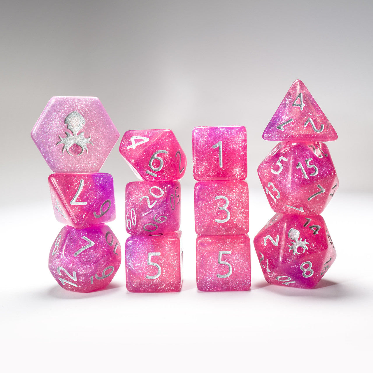 Hydrangea 12pc  Glimmer RPG Dice Set with Silver Ink