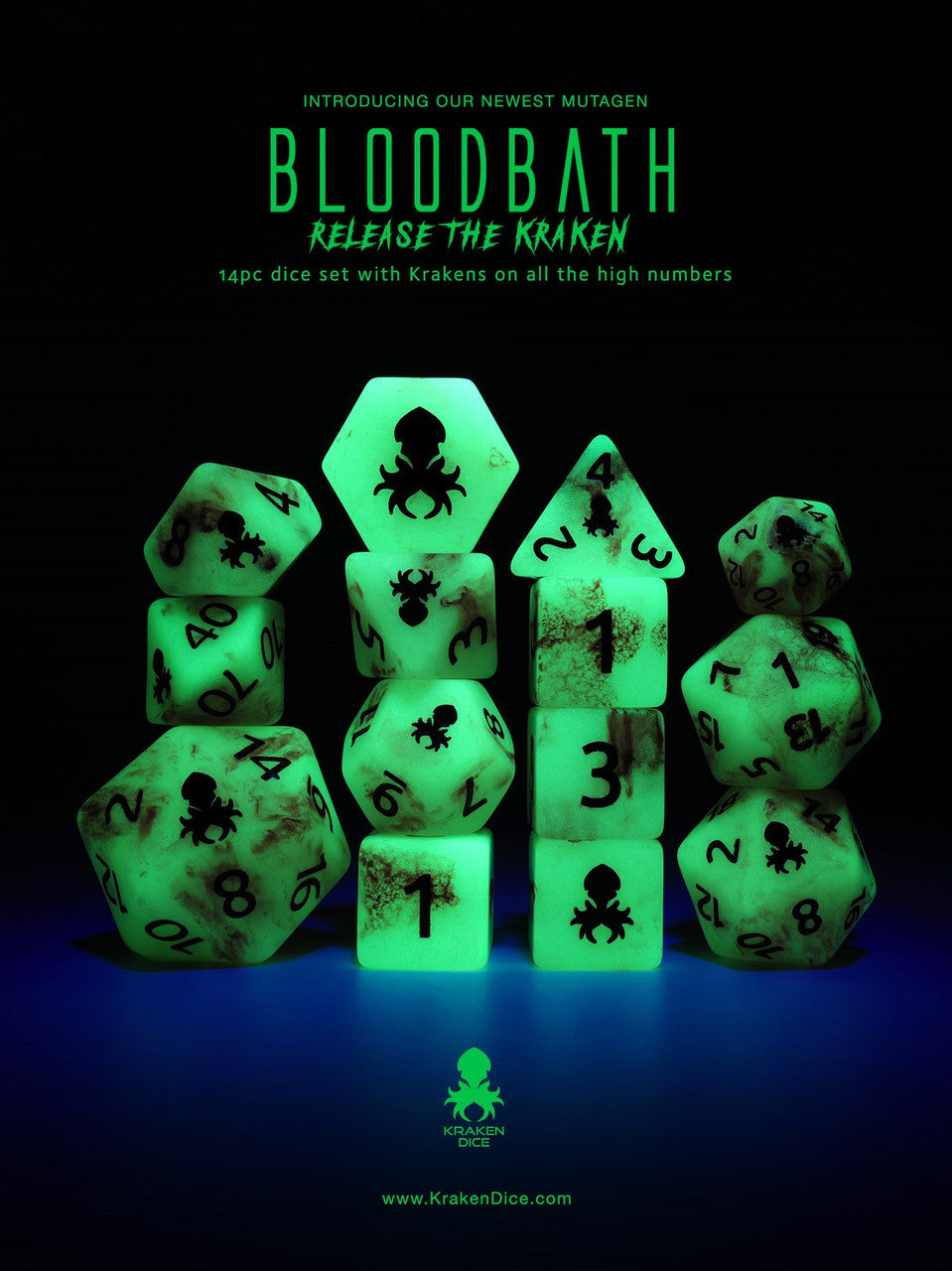 Bloodbath: Release the Kraken 14pc Glow in the Dark Kraken Logo with RED Ink for RPGs