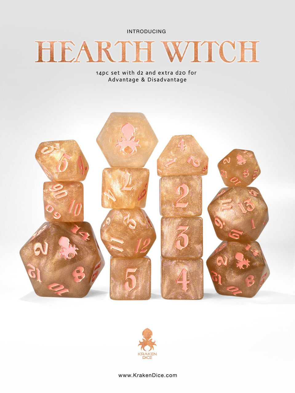 Hearth Witch: Gold Shimmer 14pc Pink Ink Dice Set
